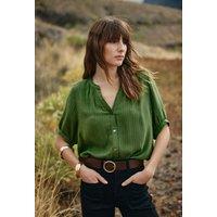 Louina Cotton Blouse with V-Neck and Short Sleeves