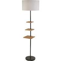 Matt Black Floor Lamp with 3 Contrasting Wood Shelves