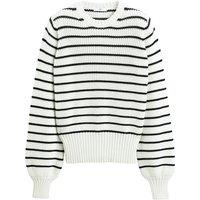 Striped Ribbed Knit Jumper in Cotton Mix with Balloon Sleeves