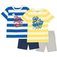 Pack of 2 Striped Short Pyjamas in Cotton with Octopus and Lobster Prints