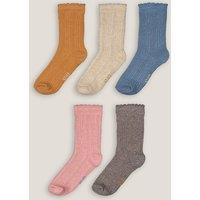 Pack of 5 Pairs of Socks in Plain Textured Cotton Mix