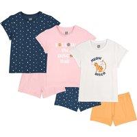 Pack of 3 Short Pyjamas, Cat/Star Print Cotton