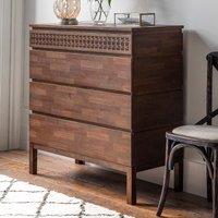 Barauni Boho Carved Wood 4 Drawer Chest