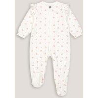 Floral Print Velour Sleepsuit with Ruffles