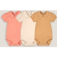 Pack of 3 Bodysuits in Cotton with Peter Pan Collar and Short Sleeves
