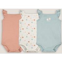 Pack of 3 Bodysuits in Cotton with Ruffled Straps