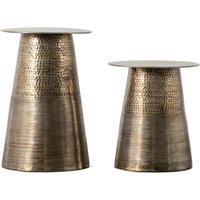 Bhind Antique Hammered Metal Drum Side Tables (Set of 2)