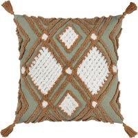 Aquene Geometric Tufted Cotton Tasselled Filled Cushion 50x50cm