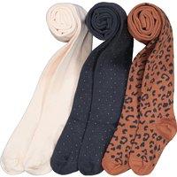 Pack of 3 Tights in Cotton Mix, Plain/Polka Dot/Leopard Print