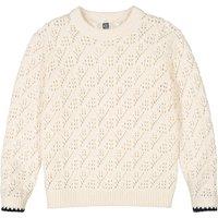 Cotton Openwork Knit Jumper with Crew Neck