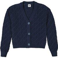 Cotton Mix Cardigan in Fine Openwork Knit with V-Neck