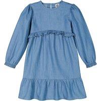 Lightweight Denim Ruffle Dress with Long Sleeves