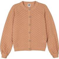 Cotton Openwork Knit Cardigan with Crew Neck