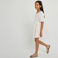 Embroidered Cotton Party Dress with Short Sleeves