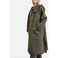 Raoul Long Hooded Coat in Wool Mix with Button Fastening