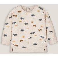 Animal Print Sweatshirt with Press-Stud Back in Cotton Mix