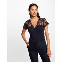 Fitted Short Sleeve T-Shirt with Lace Panels