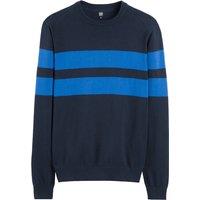 Striped Cotton Jumper in Fine Knit with Crew Neck