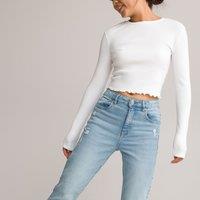 Ribbed Cotton Cropped T-Shirt with Long Sleeves