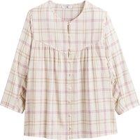 Checked Cotton Mix Blouse with Crew Neck