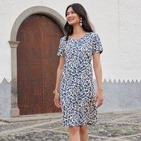 Floral Mid-Length Dress in Linen Mix