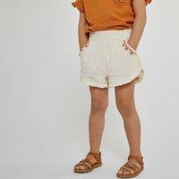 Double Cotton Muslin Shorts with Embroidery and Ruffles