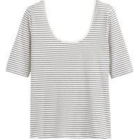 Striped Cotton T-Shirt with Ballerina Neck