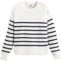 Cable Knit Jumper with Breton Stripes in Alpaca Mix