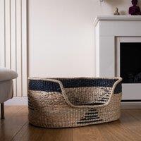 Natural and Black Seagrass Pet Bed with Cushion Large