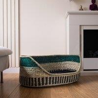 Green Trim Seagrass Pet Bed with Cushion Small