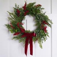 55cm Red Berry & Pine Cone Wreath with Bow