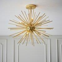 Gold Deco Sunbrust Semi Flush Ceiling Light