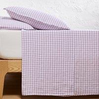 Aclie Lilas Gingham 100% Washed Linen Flat Sheet