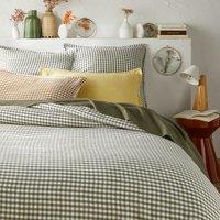 Aclie Khaki Gingham 100% Washed Linen Duvet Cover