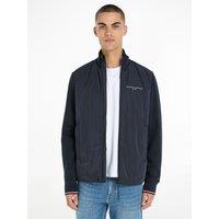 Dual Fabric Zipped Jacket in Cotton Mix with High Neck
