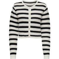 Striped Short Cardigan in Cotton Mix and Detailed Knit