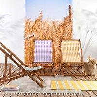 Veldi Acacia & Gingham Canvas Deck Chair