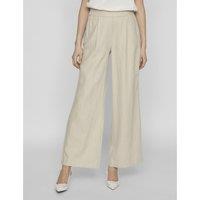 Linen Mix Pleated Trousers with High Waist and Wide Leg