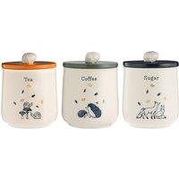 Set of 3 Woodland Tea Coffee Sugar Cannisters
