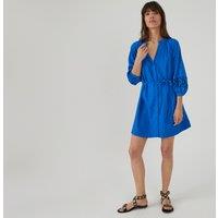 Cotton Full Mini Dress with Long Embroidered Sleeves