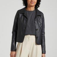 Lexia Leather Short Jacket with Tailored Collar and Button Fastening