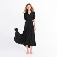 Puff Sleeve Maxi Dress with Crossover Neckline
