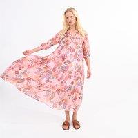 Cotton Maxi Dress in Floral/Leaf Print with V-Neck