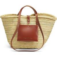 Panier Basket Bag with Tan Pouch in Doum Palm Tree Leaves/Leather
