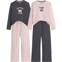 Pack of 2 Pyjamas in Cotton, Bear/Slogan Print