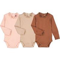 Pack of 3 Bodysuits in Cotton with Long Sleeves and Ruffle Collar