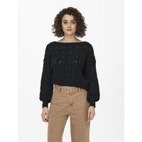 Cotton Mix Jumper in Openwork Knit with Boat Neck