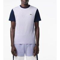 Colour Block Cotton T-Shirt in Jersey with Crew Neck