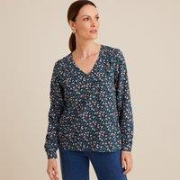 Floral V-Neck Blouse with Long Sleeves