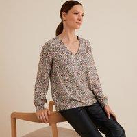 Floral V-Neck Blouse with Long Sleeves